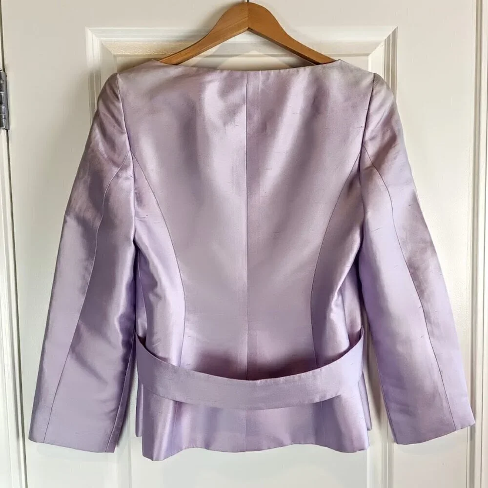 Carolina Herrera Lavender Italian Silk Cotton Belted Blazer Jacket